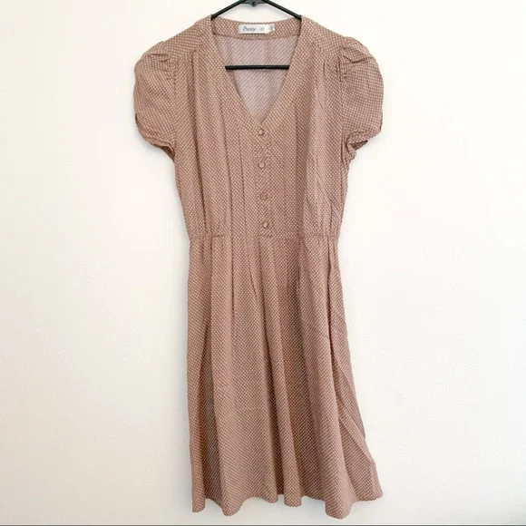 Sunny Girl | Dresses | Retro Puff Sleeves Brown Polka Dot Dress | Poshmark